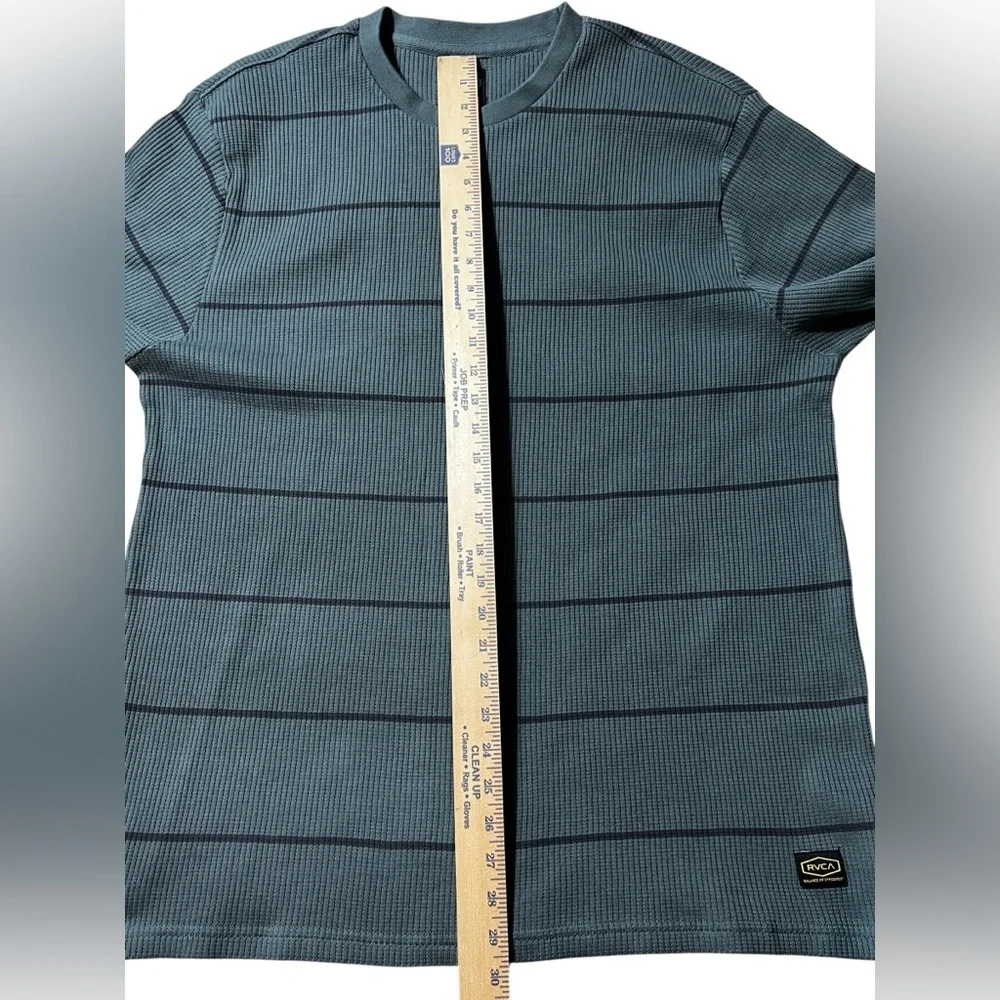 RVCA Day Shift Thermal Stripe Long Sleeve Shirt Men’s XXL Green Blue Waffle Knit
